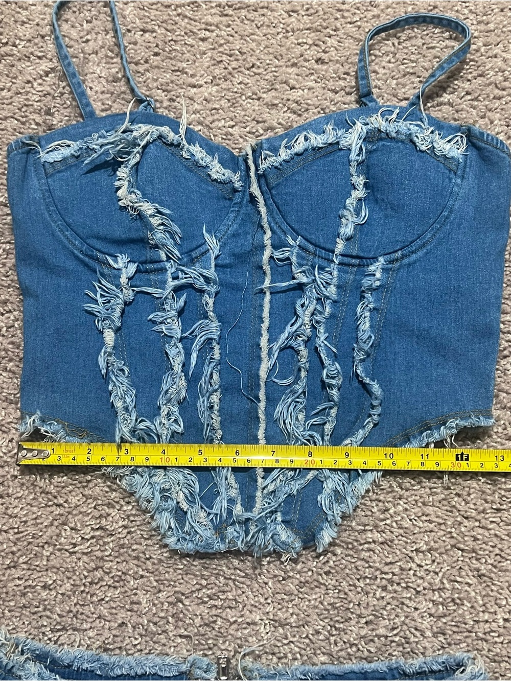 NWOT Fashion Nova Blue Distressed Denim Flare Pants Set - Picture 8 of 11